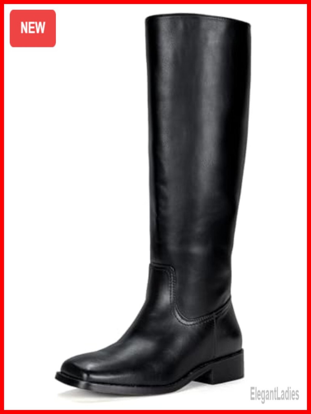 Knee High Square Toe Riding Boots Low Block Heel Side Zip